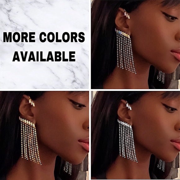 ⚜️[𝟯/$𝟯𝟴]⚜️Holo Long Silver Rhinestone Crawler Earrings NEW - Picture 6 of 8